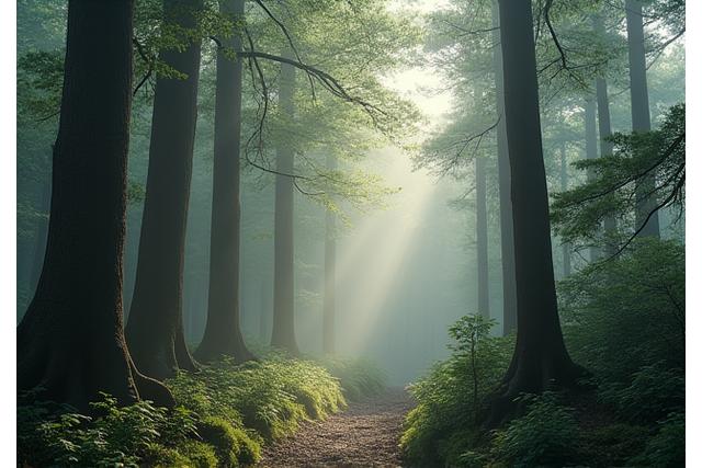 霧に包まれた森林の風景